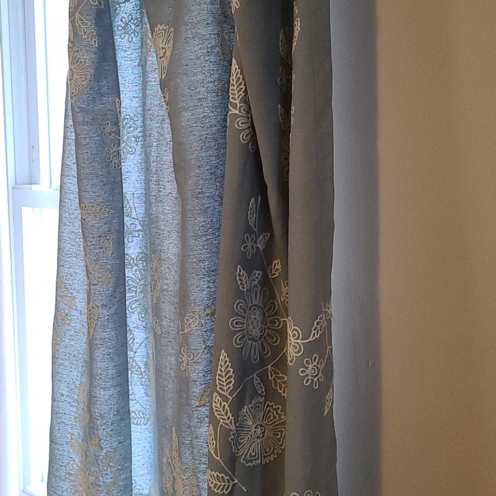 Curtains - blue grayish with white embroidery